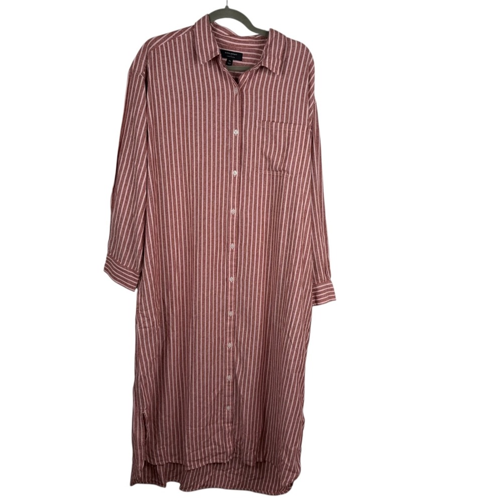 NWT Banana Republic Women's Shirt Dress Pink Striped Oversized Linen Blend Sz XL